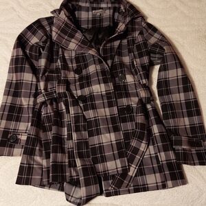 Elegant Plaid Double-Breasted Trench Coat